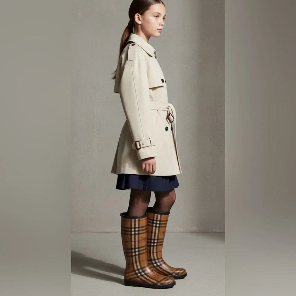 Authentic Burberry luxury designer signature tall waterproof rain boots Girls 4